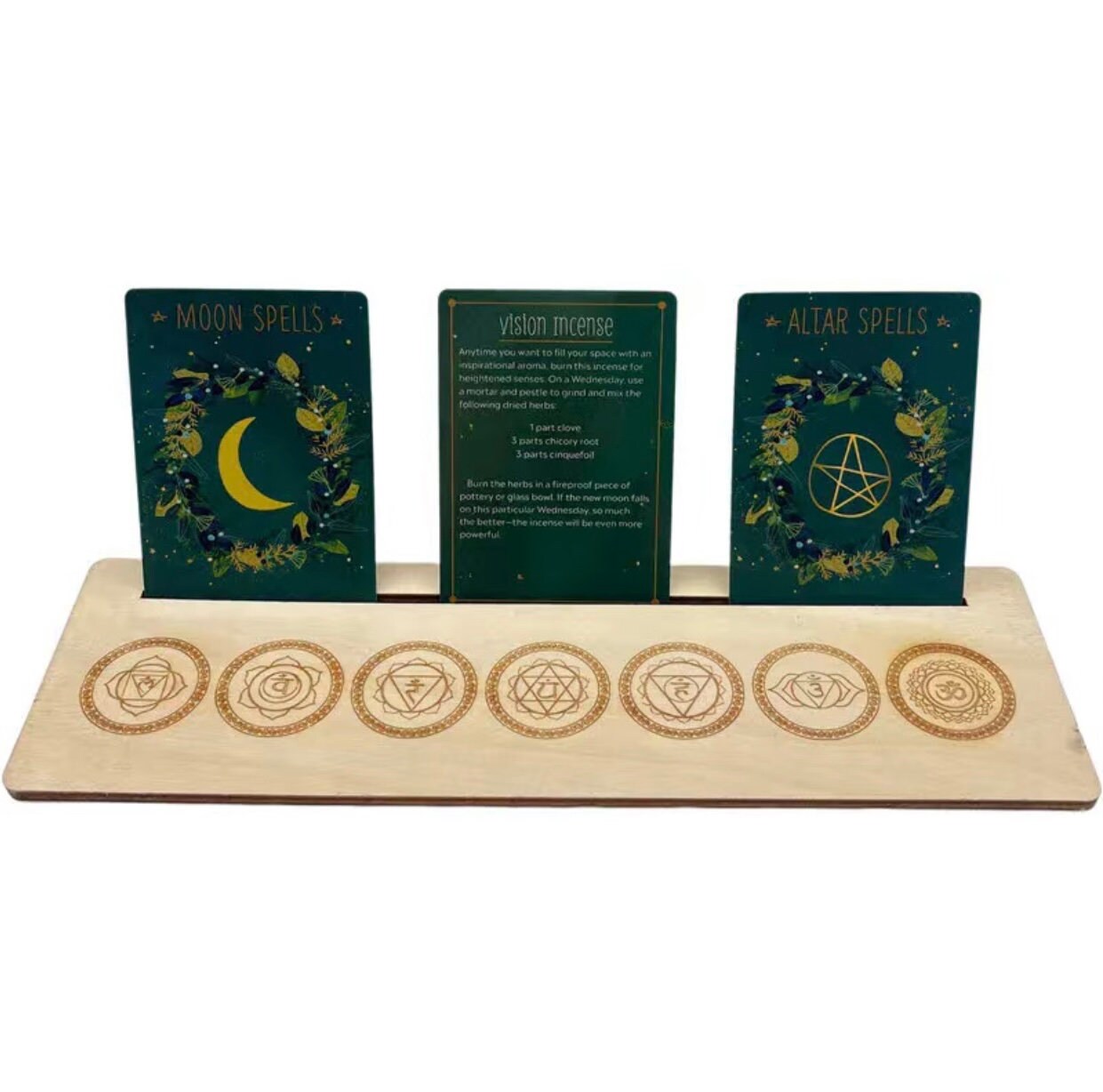 Seven Chakra Wooden Tarot Card Holder, Wooden Handmade Display Stand, Witch Divination, Magic Ritual, Altar Decoration