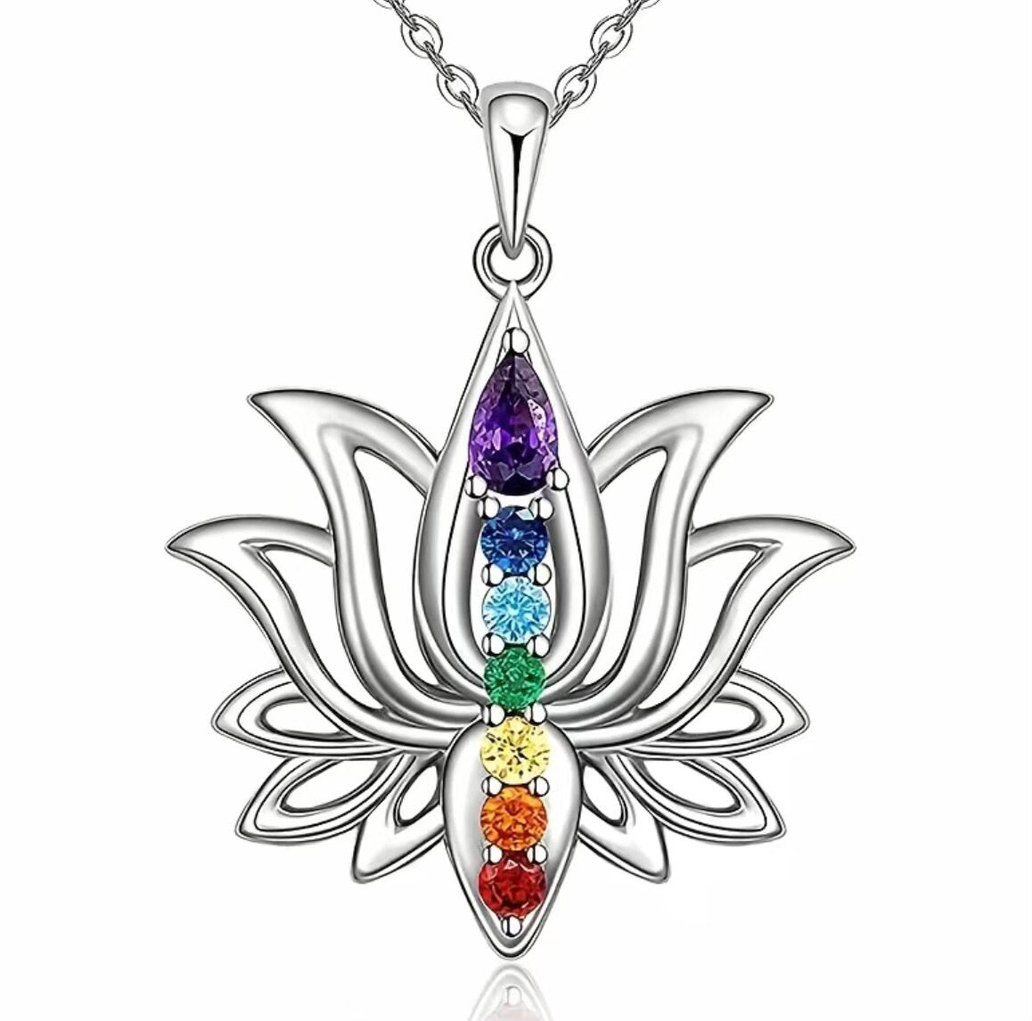 7 Chakra Lotus Necklace with Natural Stones