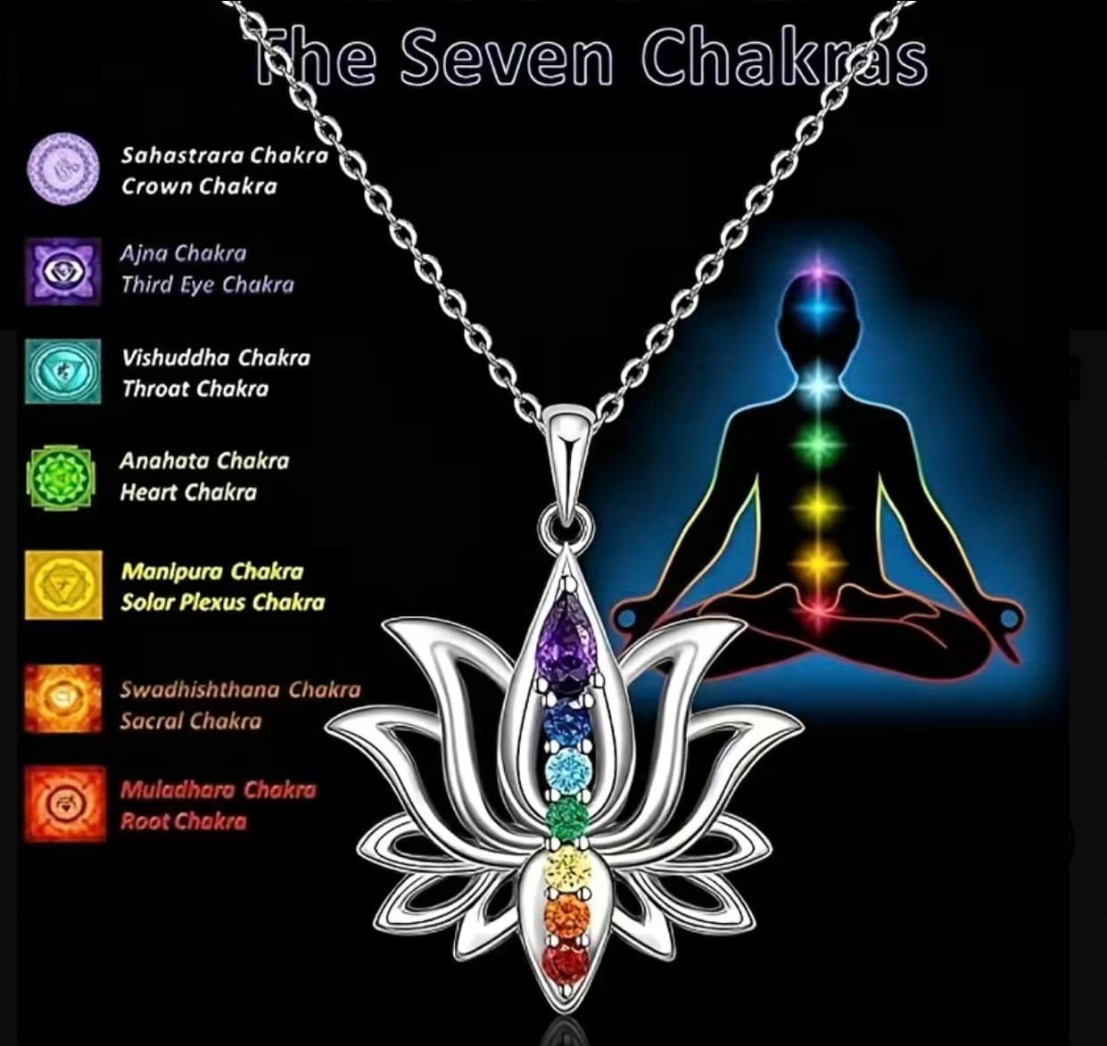 7 Chakra Lotus Necklace with Natural Stones