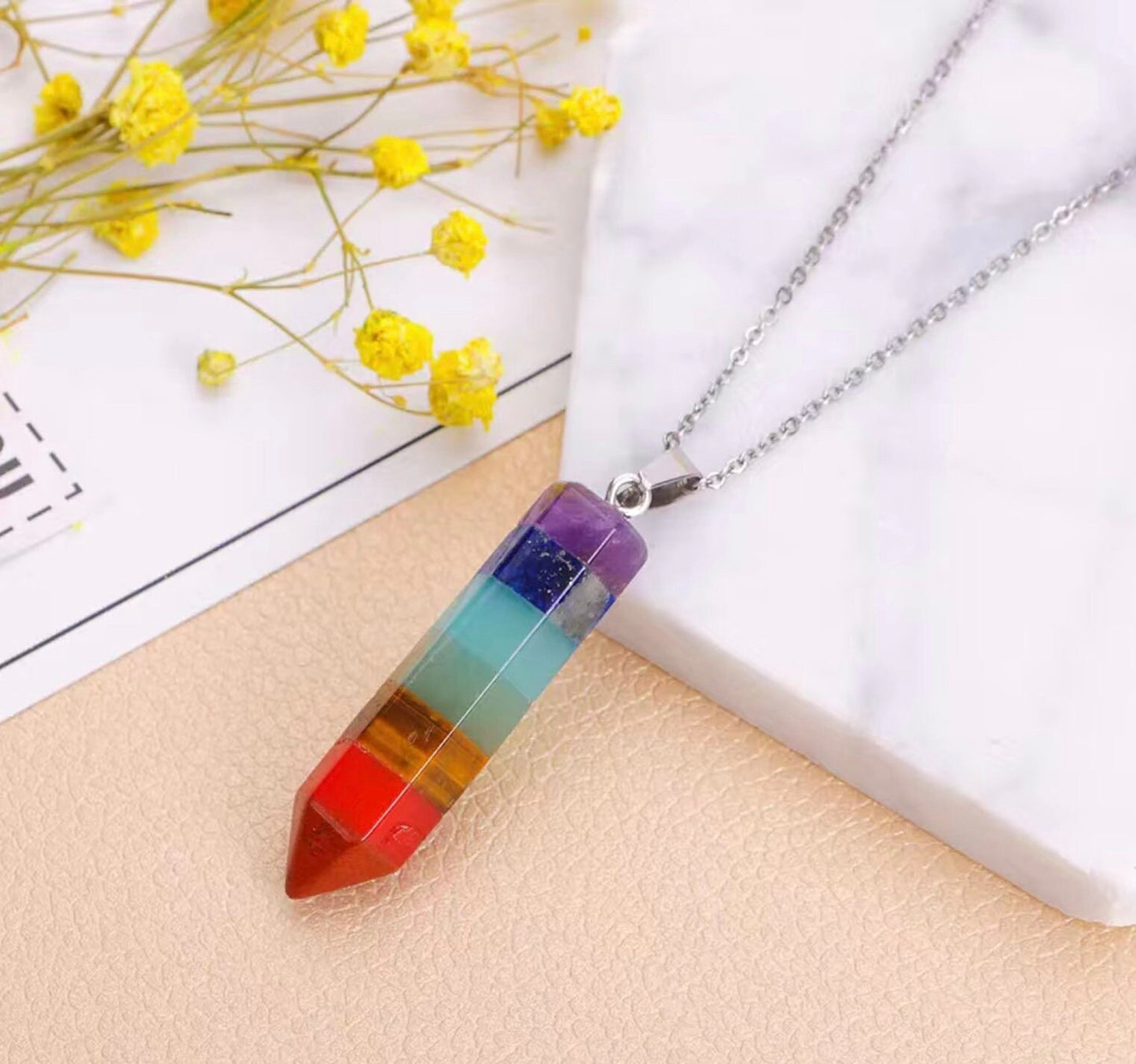 7 Chakra Layered Gemstones Healing Pendant