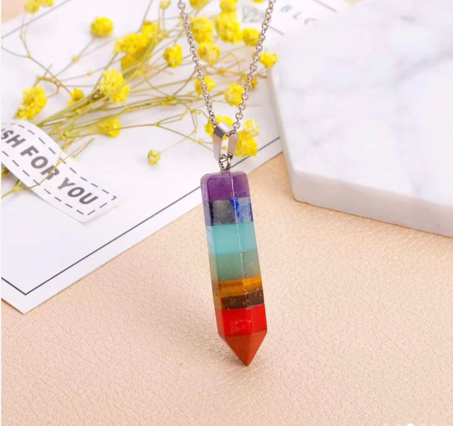7 Chakra Layered Gemstones Healing Pendant