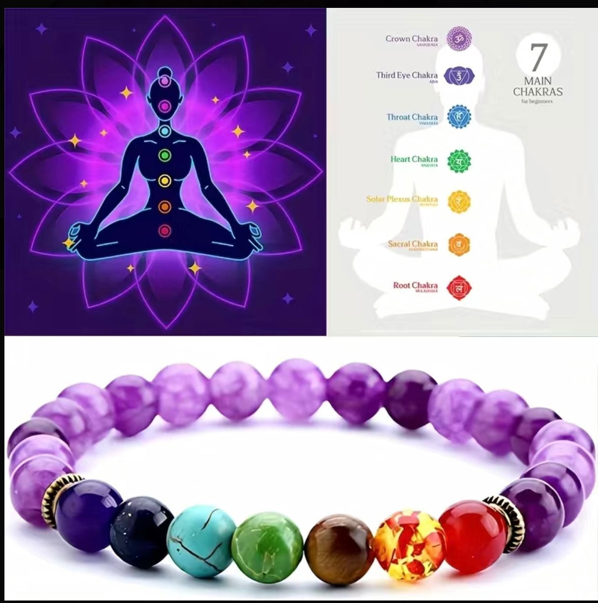 7 Chakra Lava Beads Bracelet & Amethyst Rocks