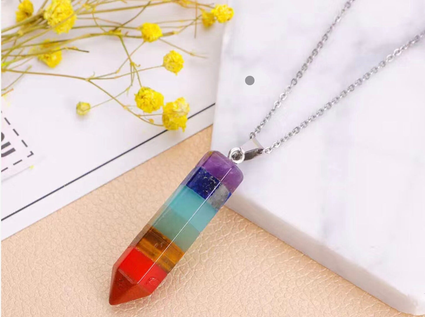 7 Chakra Layered Gemstones Healing Pendant