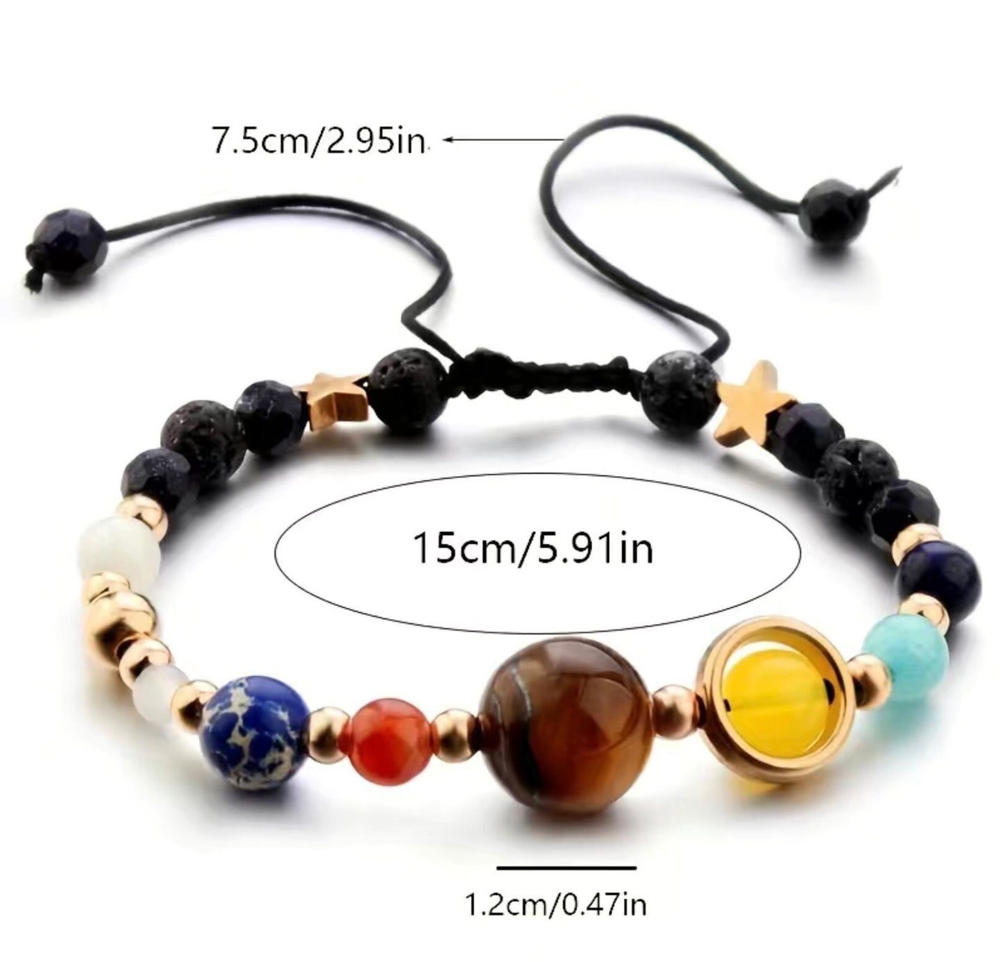 8 Planets Alloy Bracelet, Natural Stone Bead Bracelet, Mercury, Venus, Earth, Mars, Jupiter, Saturn, Uranus, Neptune