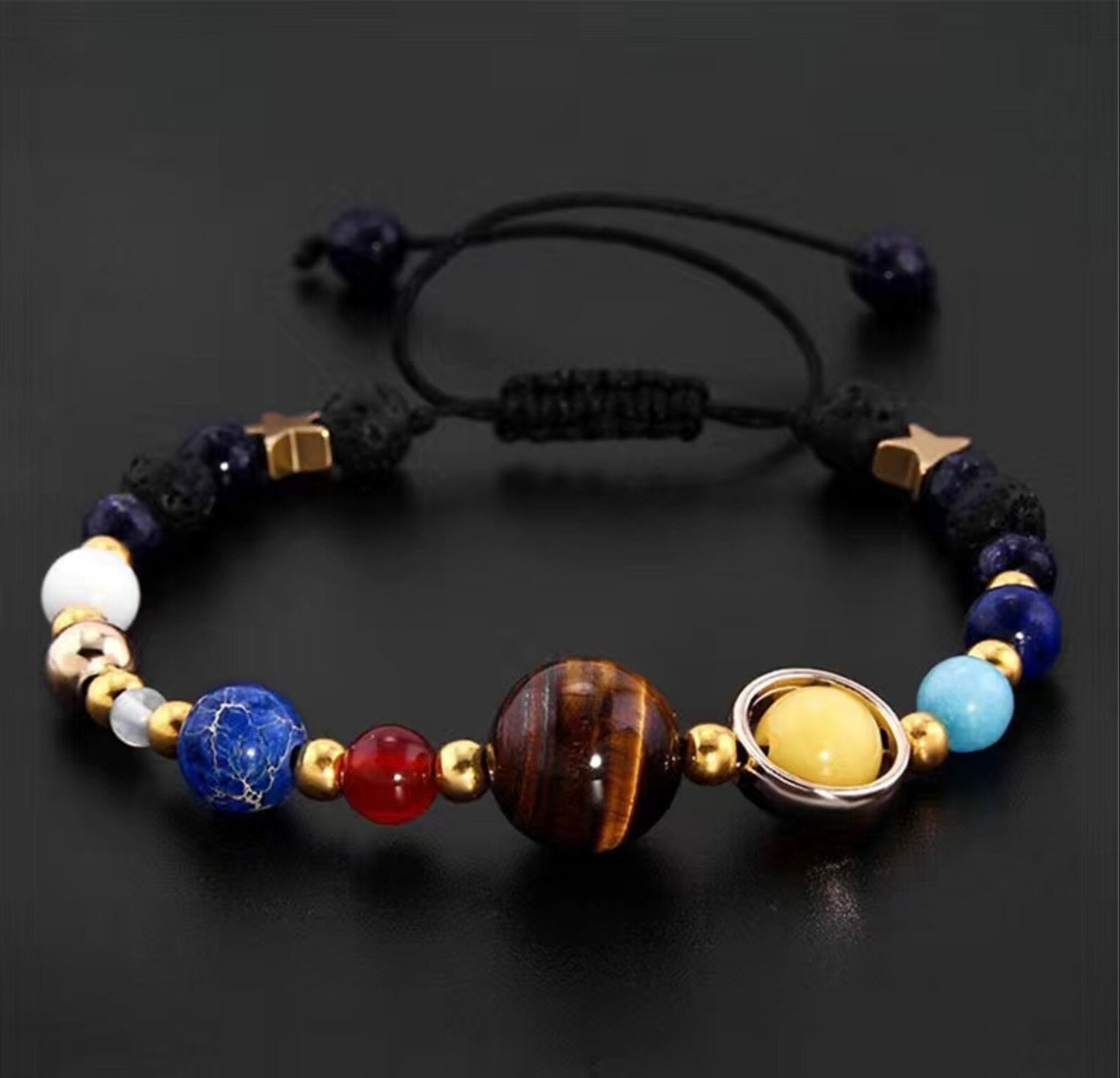 8 Planets Alloy Bracelet, Natural Stone Bead Bracelet, Mercury, Venus, Earth, Mars, Jupiter, Saturn, Uranus, Neptune