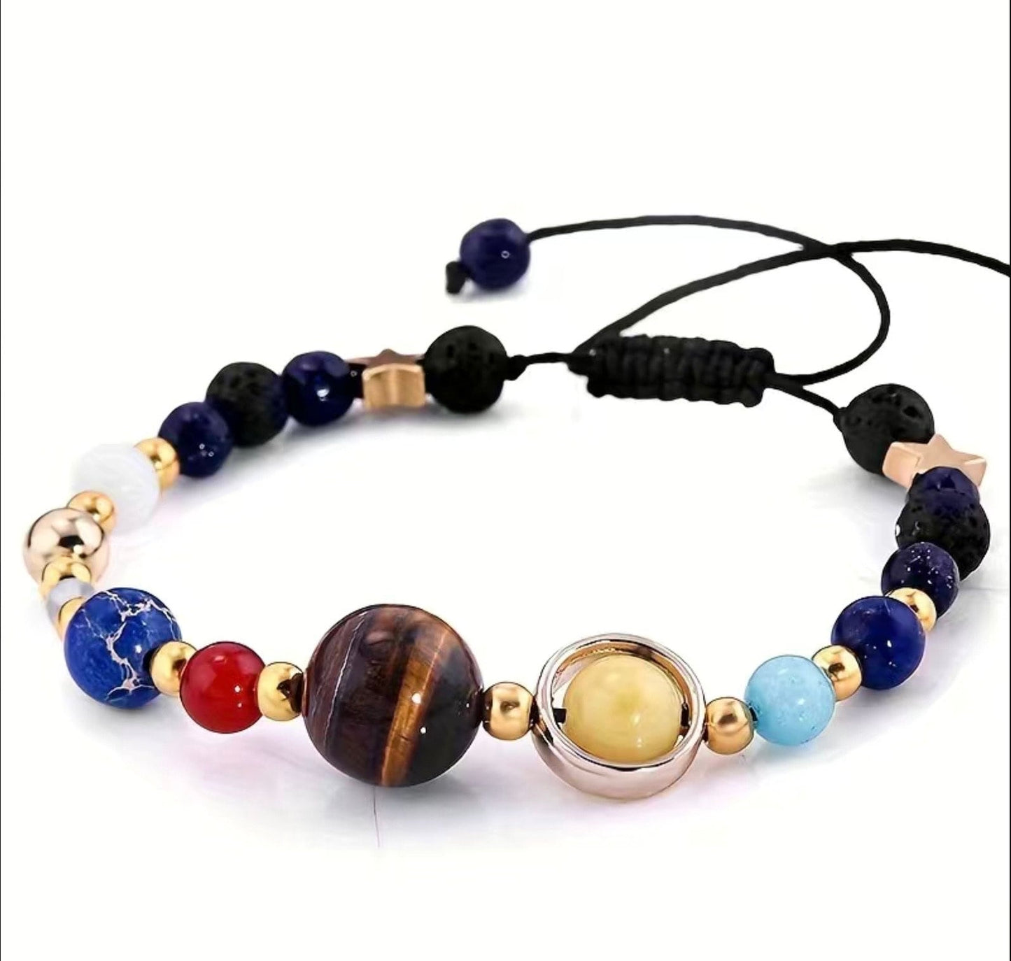 8 Planets Alloy Bracelet, Natural Stone Bead Bracelet, Mercury, Venus, Earth, Mars, Jupiter, Saturn, Uranus, Neptune