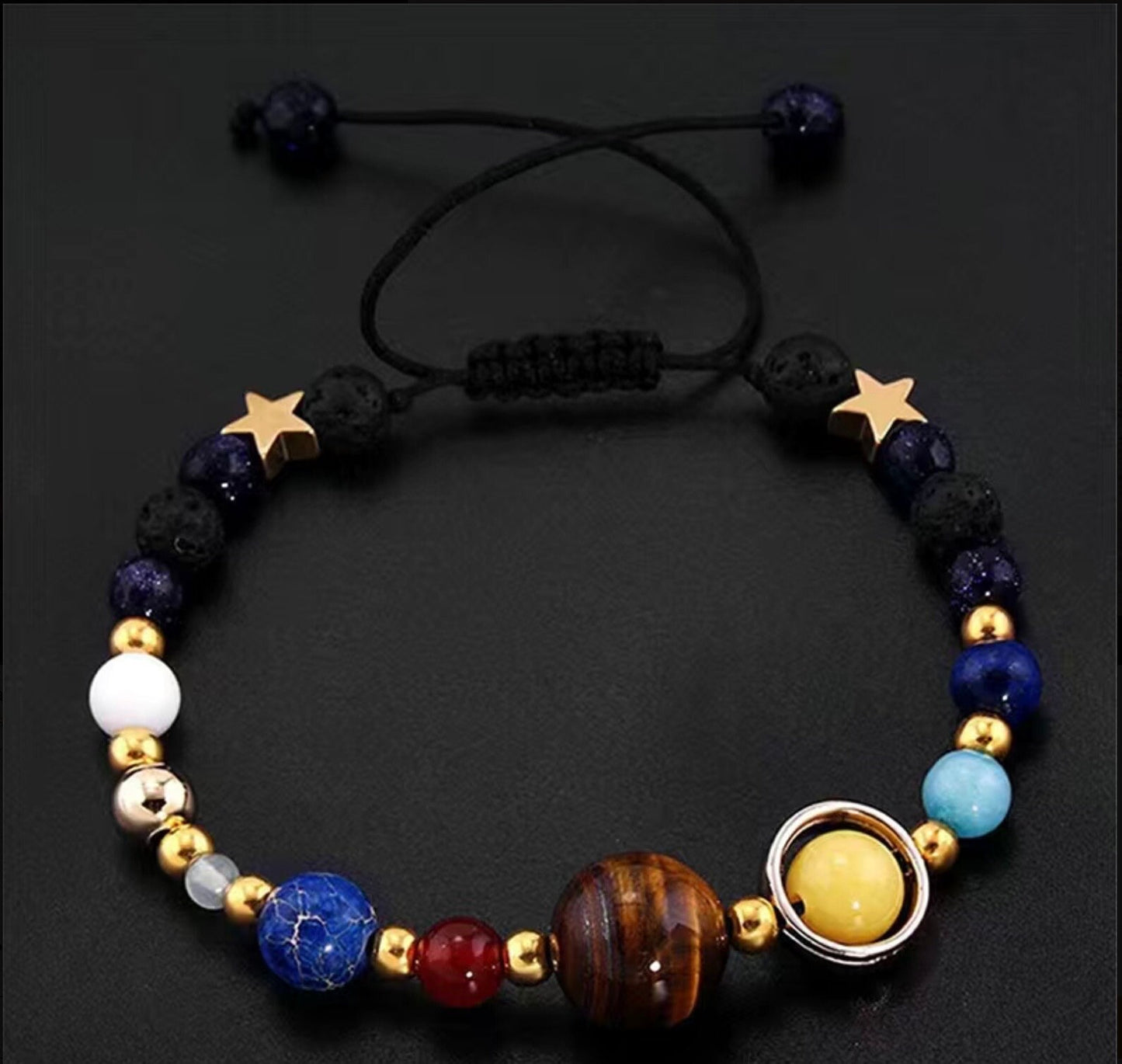 8 Planets Alloy Bracelet, Natural Stone Bead Bracelet, Mercury, Venus, Earth, Mars, Jupiter, Saturn, Uranus, Neptune