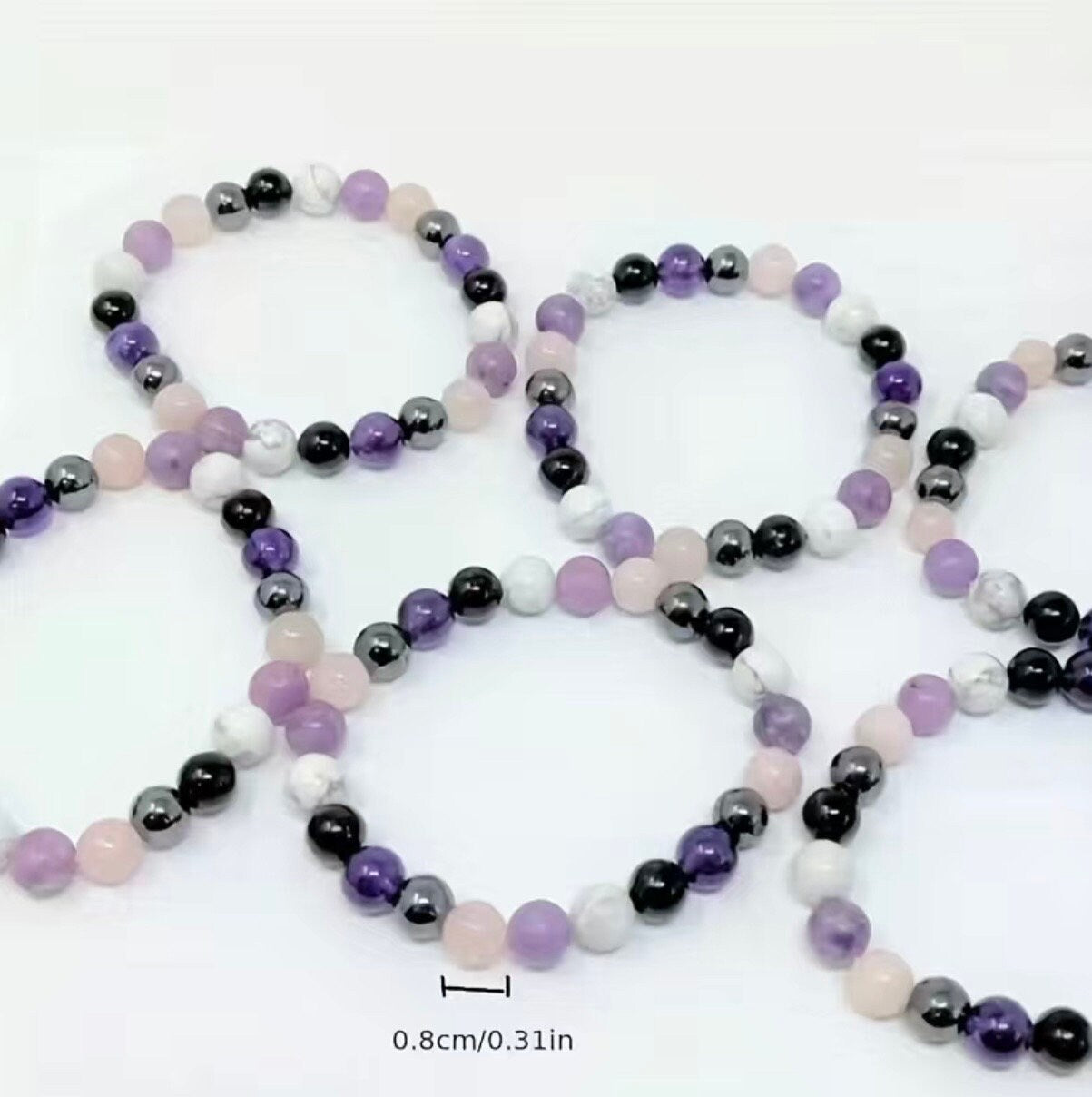 Anxiety Relief Bracelet with Amethyst, Clear Quartz, Rose Quartz, White Howlite, Lepidolite, Black Tourmaline, and Hematite