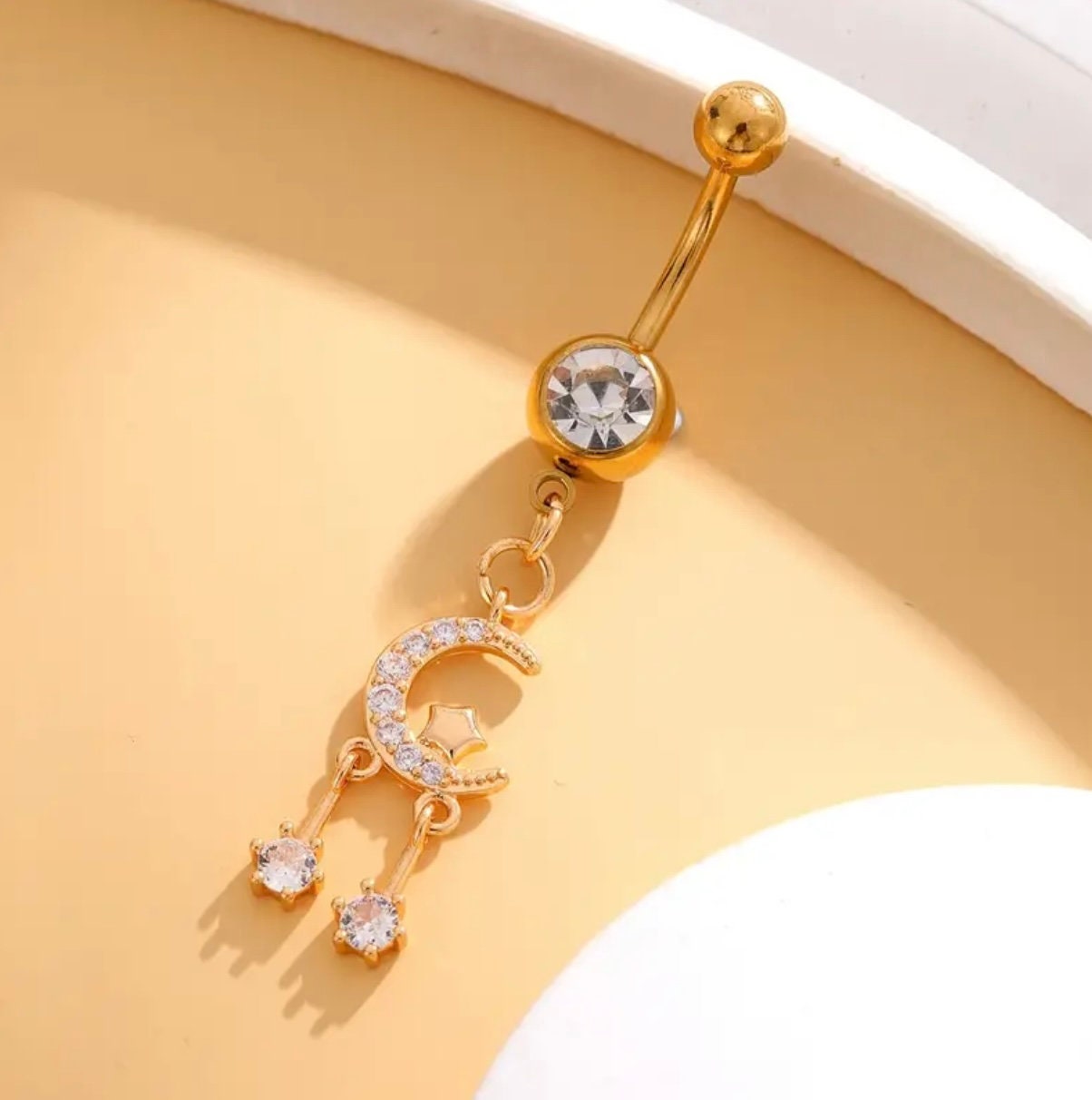 Moon Pendant Belly Ring- Gold and Silver