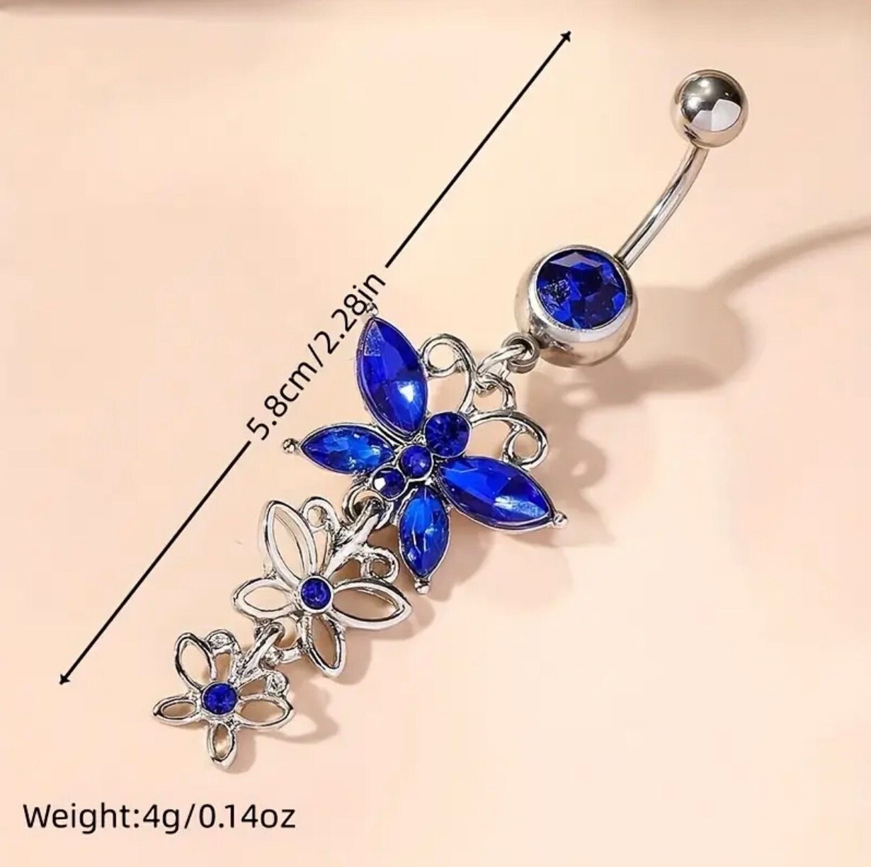 Butterfly Pendant Belly Ring- Blue and White