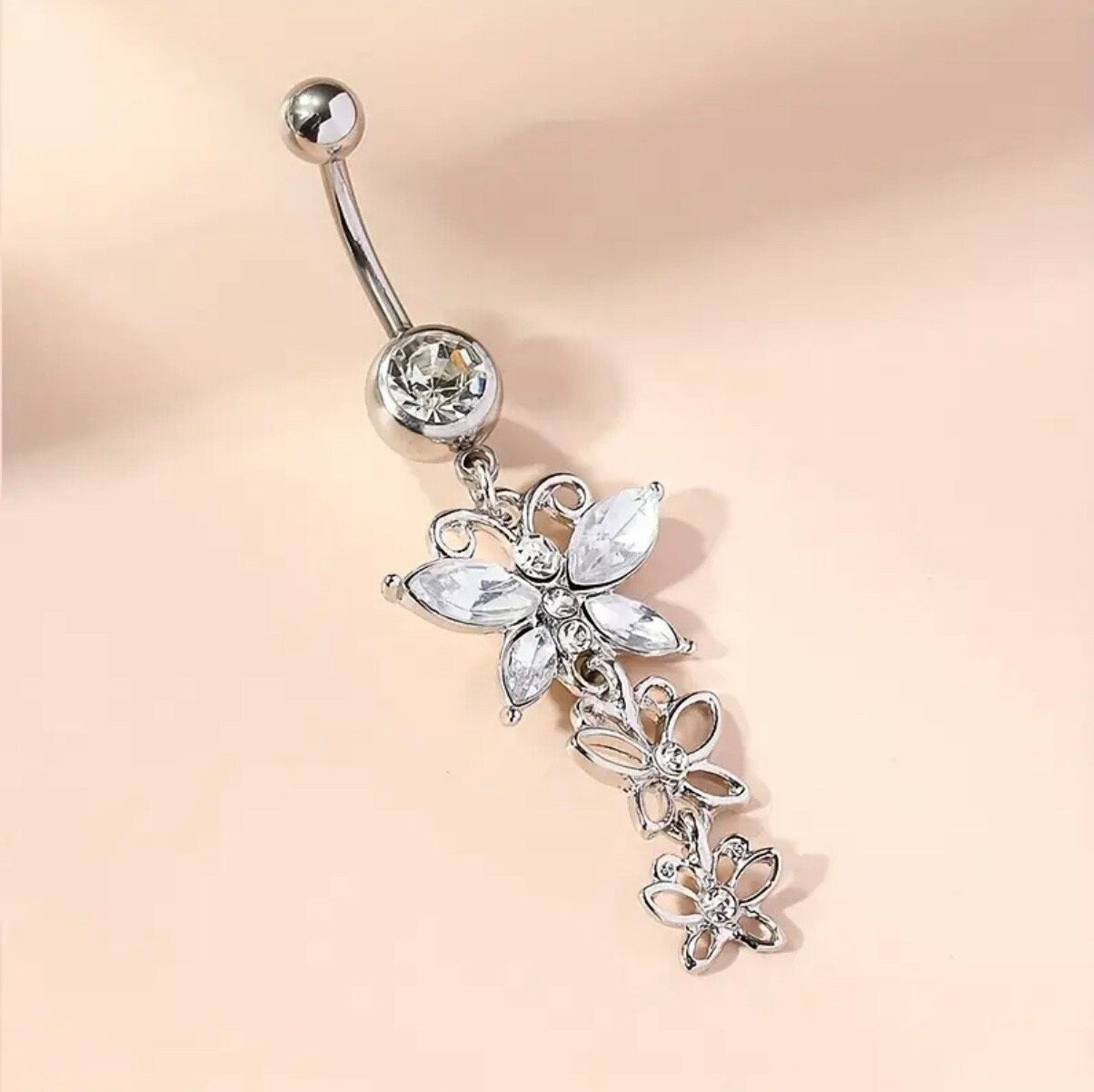 Butterfly Pendant Belly Ring- Blue and White