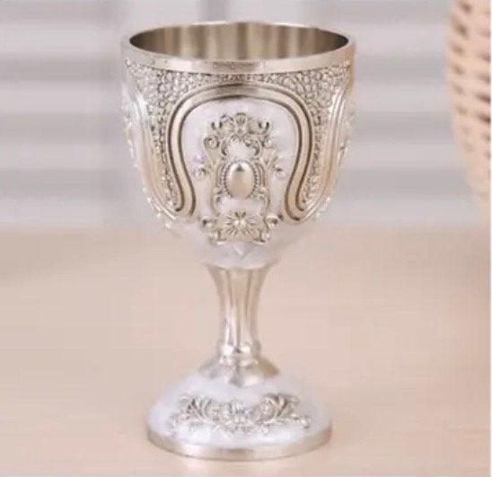 Small Embossed White and Silver Chalice