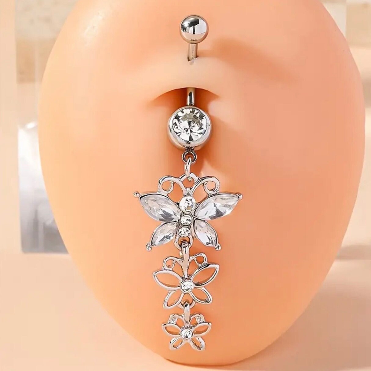 Butterfly Pendant Belly Ring- Blue and White