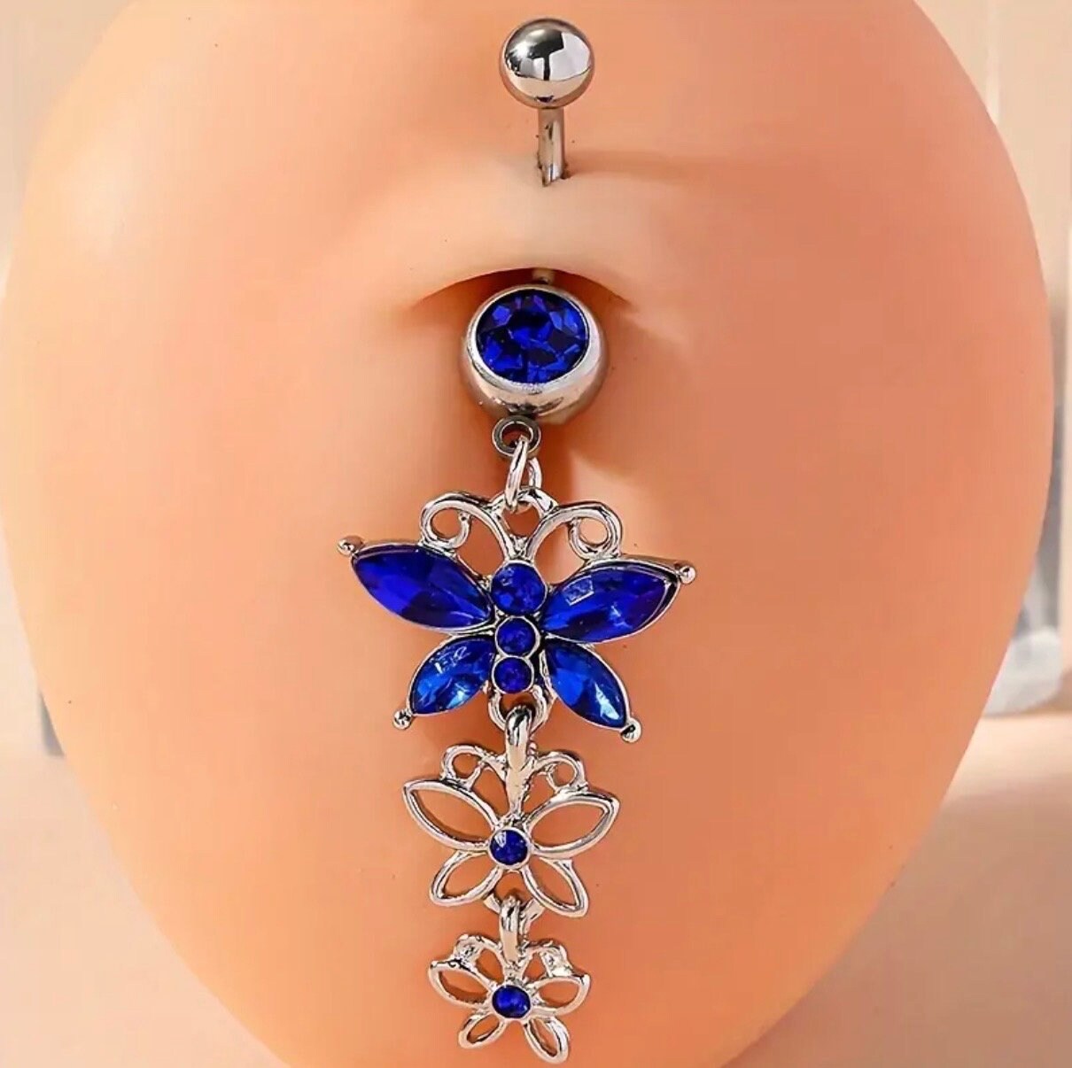 Butterfly Pendant Belly Ring- Blue and White